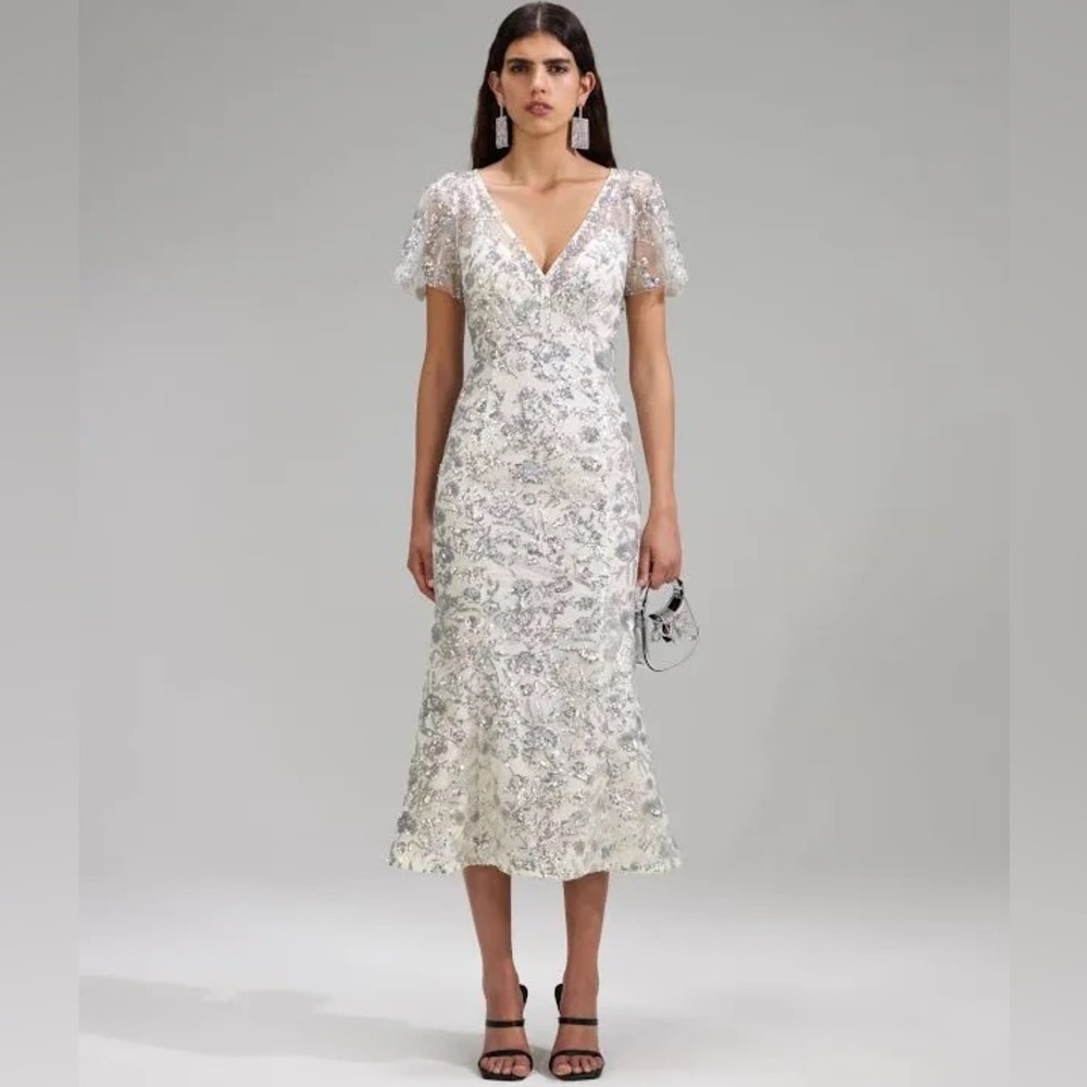 Self-Portrait Champagne Sequin Midi Dress | Size 4 | $825 Retail